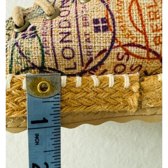 Riviera Corazon Lace Up  Platform Passport Stamp Pattern Espadrille, NWOT - Picture 6 of 8